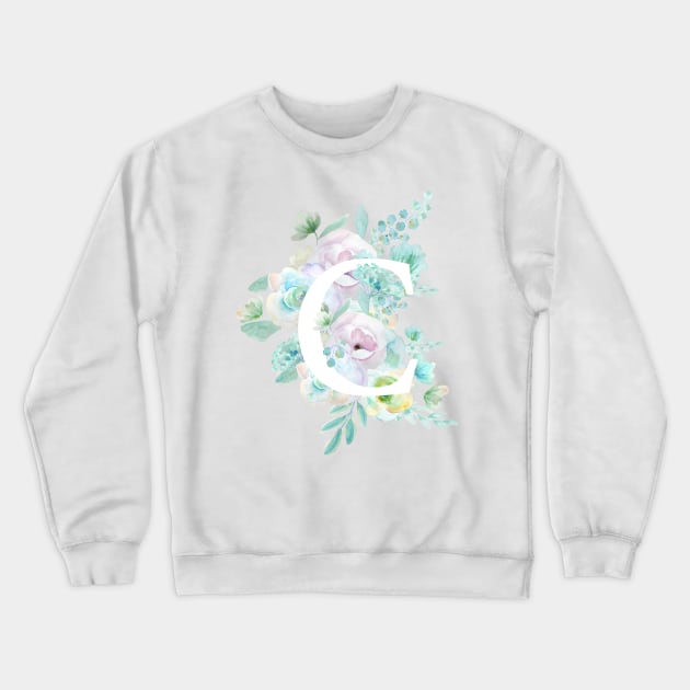 Botanical alphabet C green and purple flowers Crewneck Sweatshirt by colorandcolor